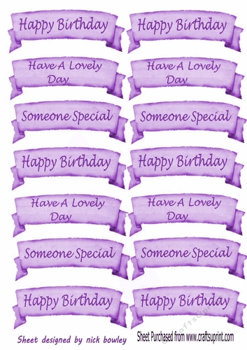 purple watercolour banners Birthday sentiment cut outs