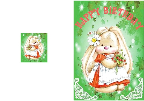 Cute bunny in red with flowers A5 Cut and fold