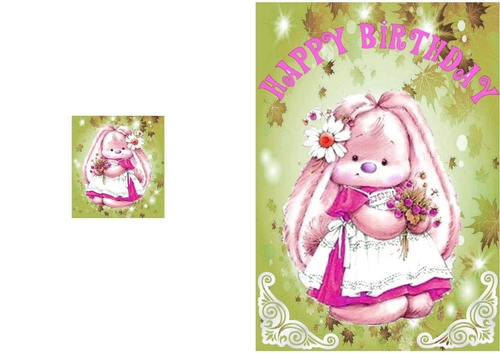 Cute bunny in pink with flowers A5 Cut and fold