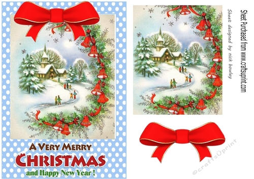 Pretty christmas scene in A5 photo frame with blue polkadot