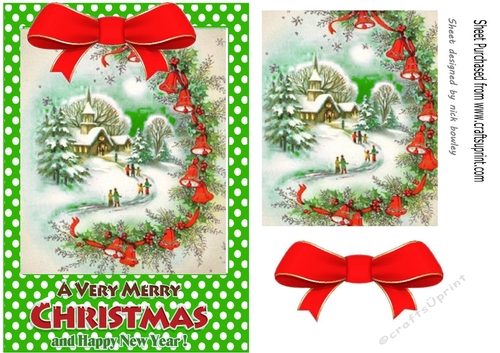 Pretty christmas scene in A5 photo frame with green polkadot