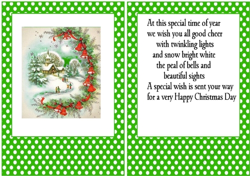 Pretty christmas scene in A5 card front/insert with green polkadot