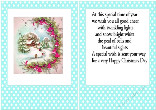 Pretty christmas scene in A5 card front/insert with turq polkadot