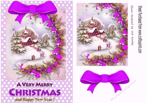 Pretty christmas scene in A5 photo frame with lilac polkadot