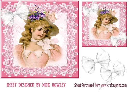 Pretty vintage lady in pink with bow 8x8 2