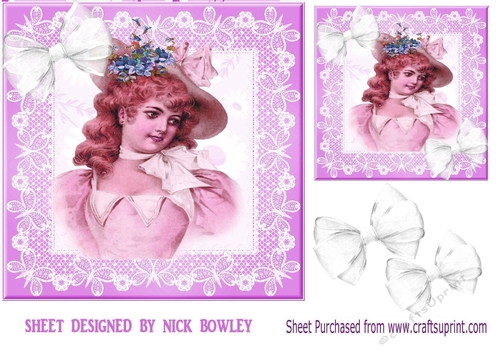 Pretty vintage lady in lilac with bow 8x8 2