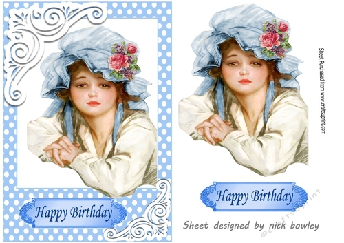 Lovely vintage lady in blue polkadot A5 Frame