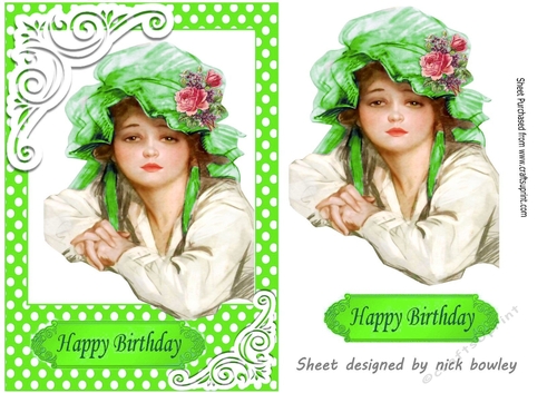 Lovely vintage lady in green polkadot A5 Frame