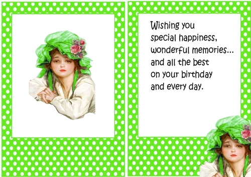 Lovely vintage lady in green polkadot A5 Frame card front/insert