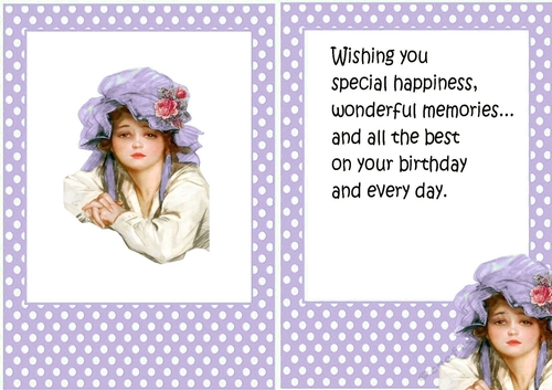 Lovely vintage lady in lilac polkadot A5 Frame card front/insert