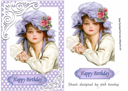 Lovely vintage lady in lilac polkadot A5 Frame card front/insert