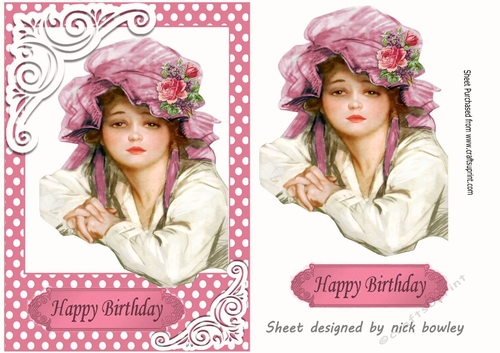 Lovely vintage lady in pink polkadot A5 Frame