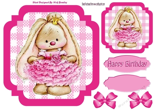 Cute bunny in pink ballerina dress with bows 7x7