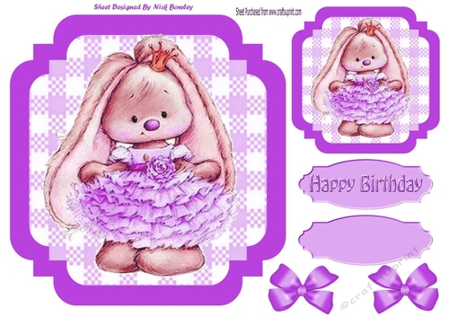 Cute bunny in lilac ballerina dress with bows 7x7
