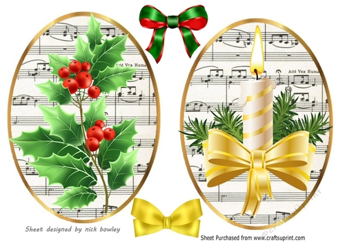 Two Christmas toppers with music and bows