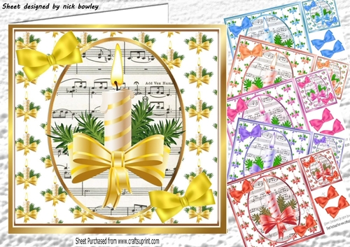  6 Christmas toppers of candle & bows  8x8 bumper kit cardfronts