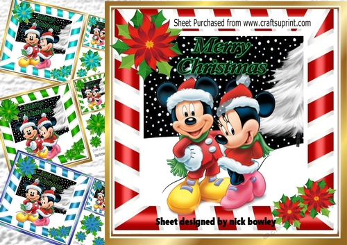  4 Cute minnie and mickey in the snow 8x8 card fronts mini kit