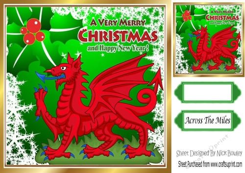The welsh dragon, with christmas poinsettia 8x8