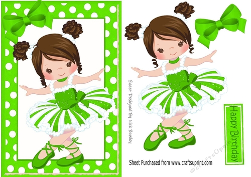 Pretty ballerina in green with brown hair A5