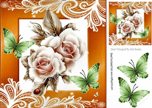 pretty vintage cream roses in ornate frame 8x8