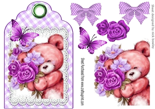 cute bear on purple gingham tag