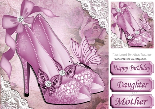 Pretty lilac shoe with diamantes and lace corners 8x8
