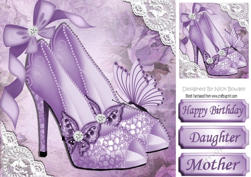 Pretty purple shoe with diamantes and lace corners 8x8