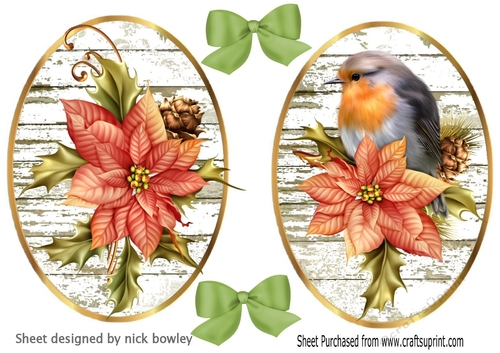 Two lovely christmas toppers of poinsettias and robin