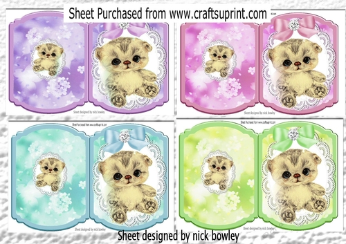  4 Cute little kittens with bows on lace bracket card mini kit