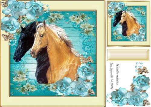 pretty floral frame with horses 8x8