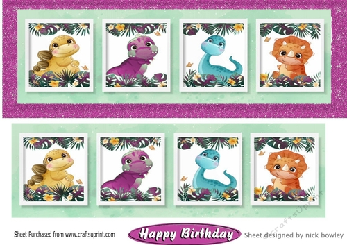 four cute dinos in pink glitter DL