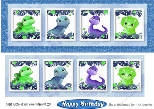 four cute dinos in blue glitter DL