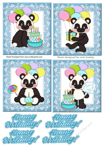 4 cute birthday panda toppers in blue for boys