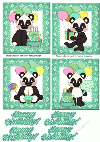 4 cute birthday panda toppers in turq for boys