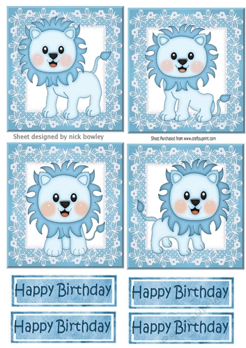 4 Cute litte blue lions on lace toppers
