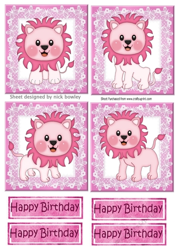 4 cute little pink lions on lace toppers