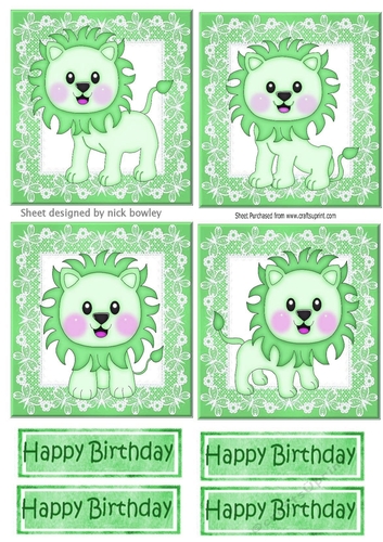 4 Cute little green lions on lace toppers