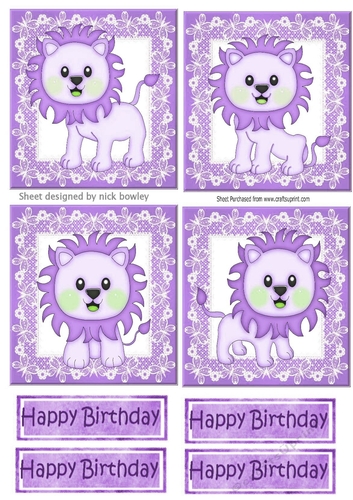 4 Cute litte purple lions on lace toppers