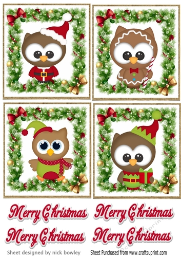 4 lovely christmas holly and bow toppers with owls