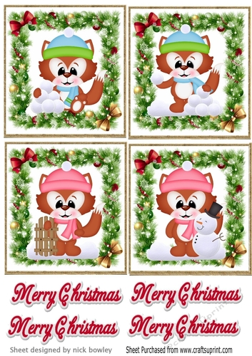 4 lovely christmas holly and bow toppers with foxes