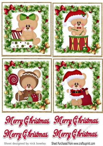 4 lovely christmas holly and bow toppers with teddys
