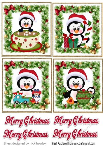 4 lovely christmas holly and bow toppers with penguins