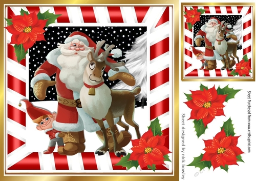 lovely santa with friends and poinsettias 8x8
