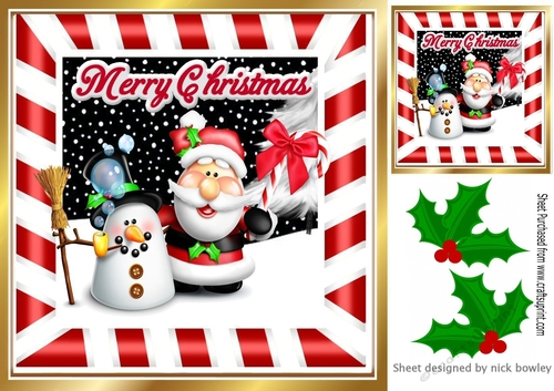 lovely santa with snowman and holly 8x8
