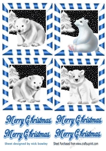 4 cute  christmas white polar bears toppers in blue