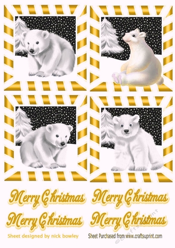 4 cute  christmas white polar bears toppers in gold