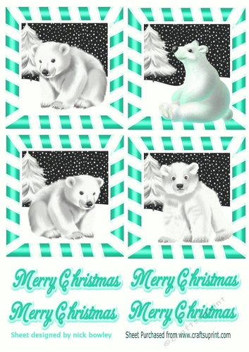 4 cute  christmas white polar bears toppers in turq