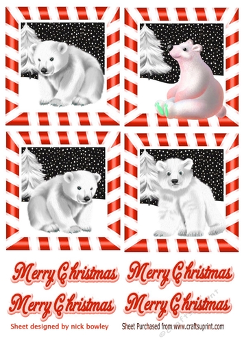 4 cute  christmas white polar bears toppers in red