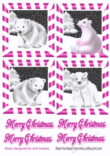 4 cute  christmas white polar bears toppers in pink