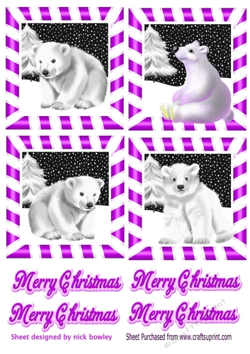 4 cute  christmas white polar bears toppers 